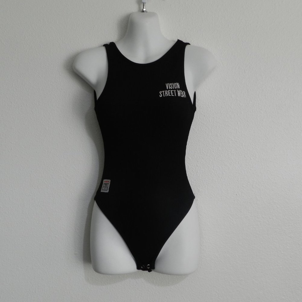 Vision Street Wear logo embellished scoop neck & back, high leg, ribbed bodysuit